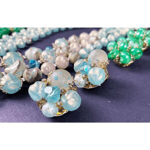 Vintage 50s Silver blue Demi-parure Necklace & Clip on Earring set